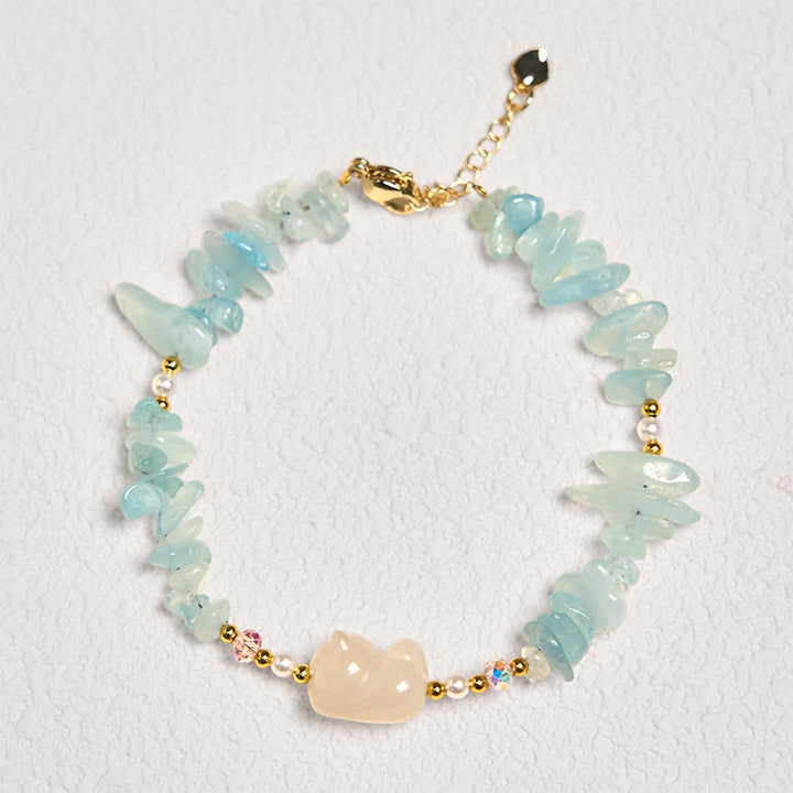 Braccialetto curativo a forma di gatto con acquamarina irregolare naturale Buddha Stones - image 2