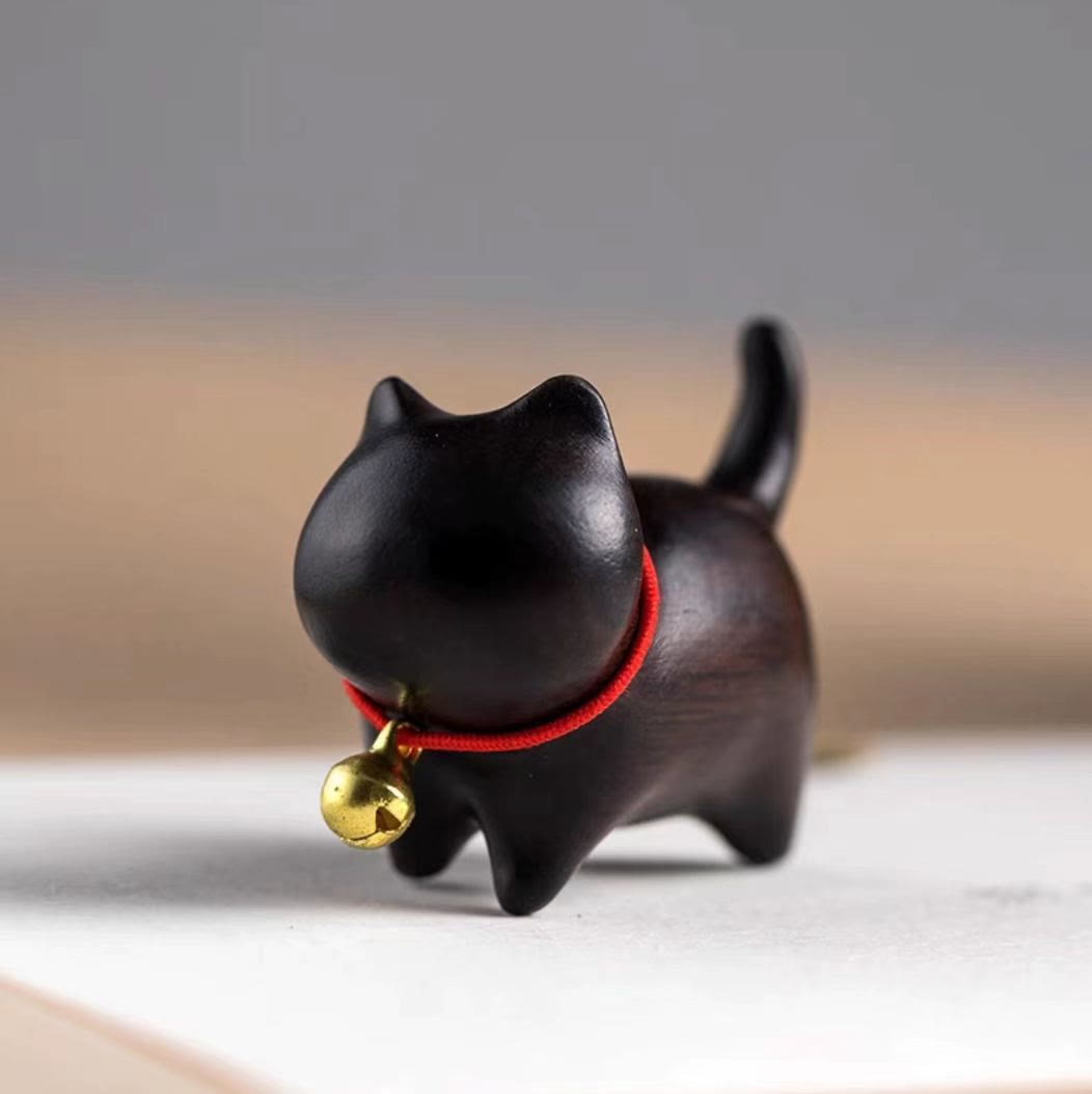 Buddha Stones, Sandalo verde, Piccola foglia, Sandalo rosso, Simpatici animali di gatto, Decorazione rilassante e pacifica - Gatto di legno di ebano - image 10