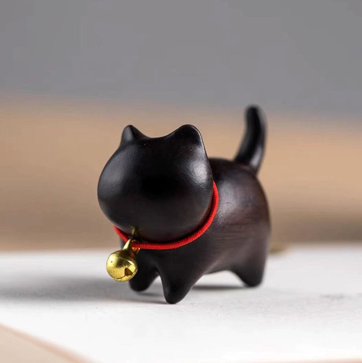 Buddha Stones, Sandalo verde, Piccola foglia, Sandalo rosso, Simpatici animali di gatto, Decorazione rilassante e pacifica - Gatto di legno di ebano - image 10