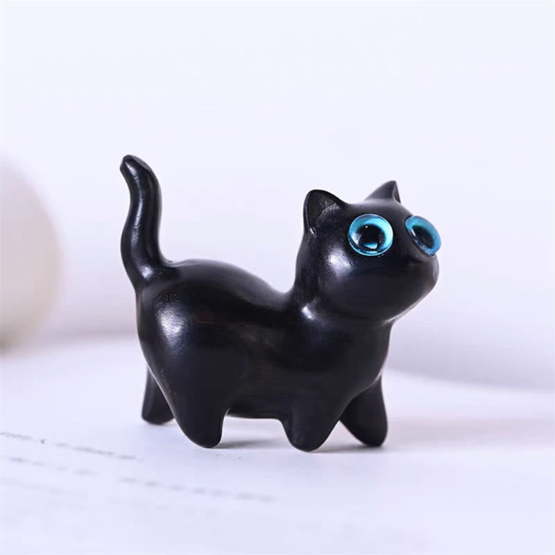 Buddha Stones, Sandalo verde, Piccola foglia, Sandalo rosso, Simpatici animali di gatto, Decorazione rilassante e pacifica - Gatto in piedi in legno di ebano - image 31