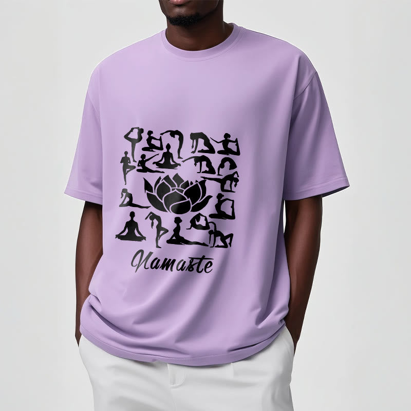 Maglietta casual con motivo a Buddha Stones e fiori di loto, varie posizioni yoga - image 18