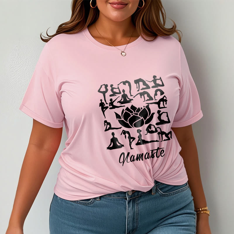 Maglietta casual con motivo a Buddha Stones e fiori di loto, varie posizioni yoga - image 14