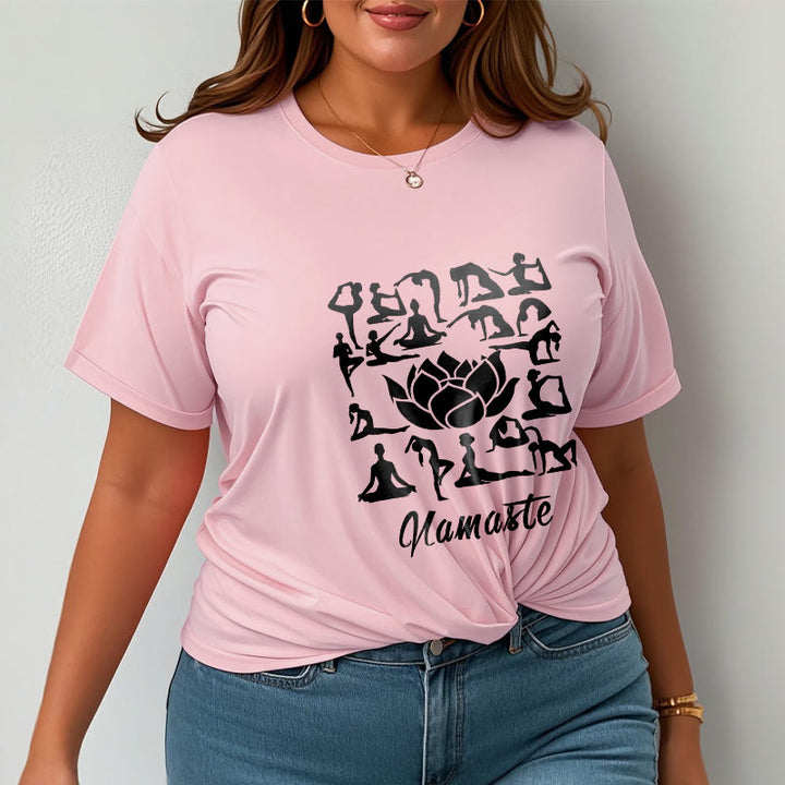 Maglietta casual con motivo a Buddha Stones e fiori di loto, varie posizioni yoga - image 14