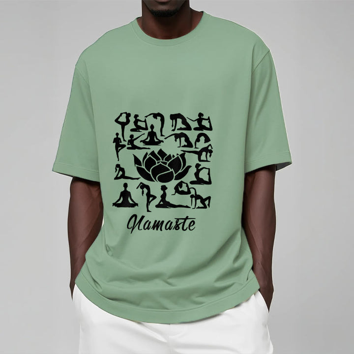 Maglietta casual con motivo a Buddha Stones e fiori di loto, varie posizioni yoga - image 16