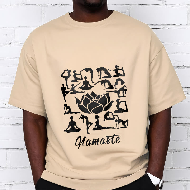 Maglietta casual con motivo a Buddha Stones e fiori di loto, varie posizioni yoga - image 12