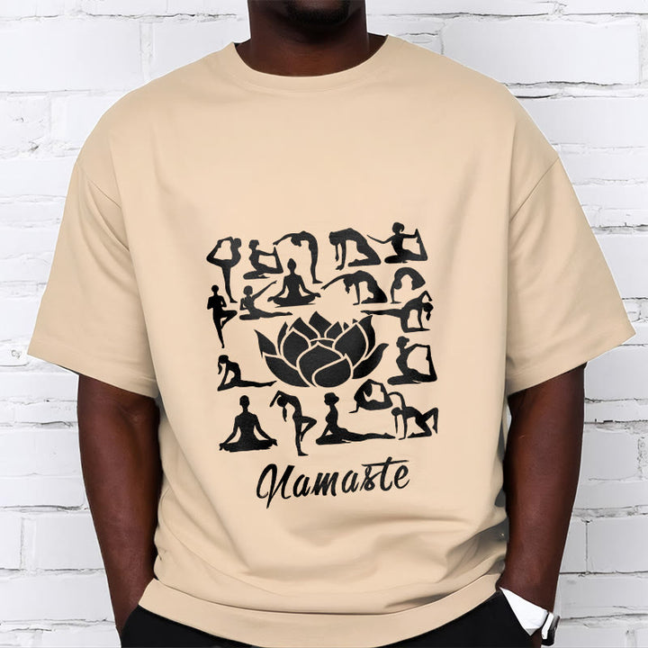 Maglietta casual con motivo a Buddha Stones e fiori di loto, varie posizioni yoga - image 12