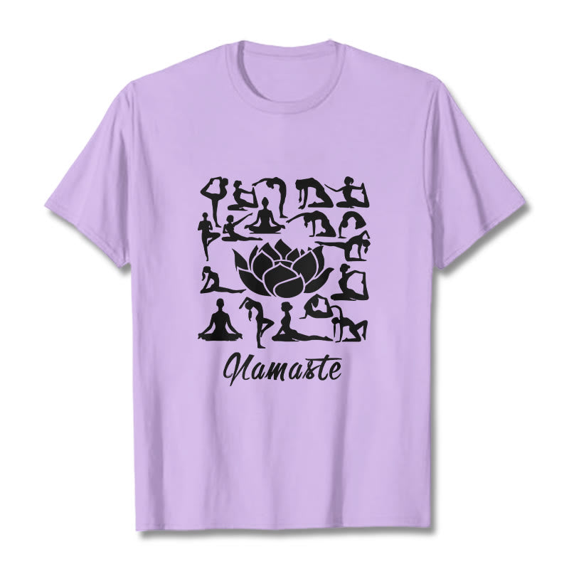 Maglietta casual con motivo a Buddha Stones e fiori di loto, varie posizioni yoga - Prugna - 2XL - image 17