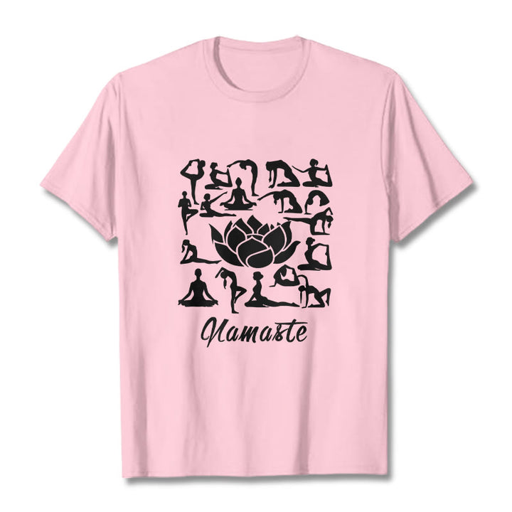 Maglietta casual con motivo a Buddha Stones e fiori di loto, varie posizioni yoga - Rosa chiaro - 2XL - image 13