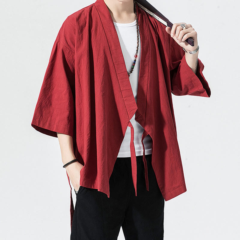 Giacca aperta sul davanti in cotone e lino da uomo, kimono con maniche a tre quarti, stile Buddha Stones Tang Suit - image 6