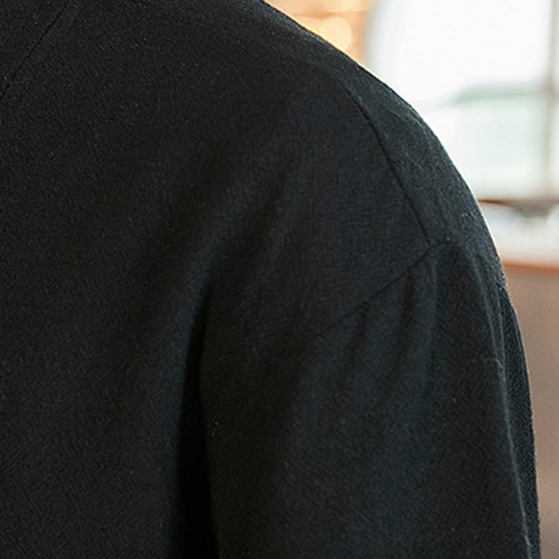 Giacca da uomo in cotone e lino con maniche a tre quarti, kimono con tasche e motivo Buddha Stones con lacci - image 19