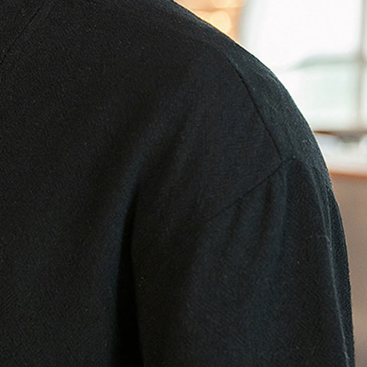 Giacca da uomo in cotone e lino con maniche a tre quarti, kimono con tasche e motivo Buddha Stones con lacci - image 19