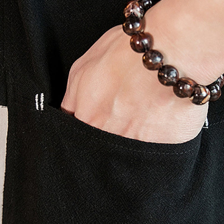 Giacca da uomo in cotone e lino con maniche a tre quarti, kimono con tasche e motivo Buddha Stones con lacci - image 20