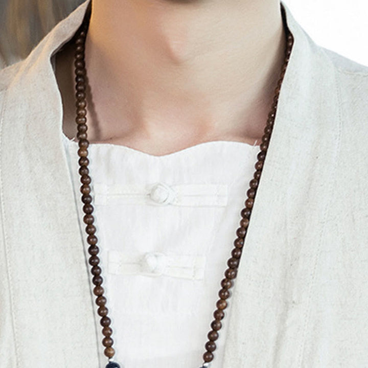 Giacca da uomo in cotone e lino con stampa etnica patchwork Buddha Stones e maniche corte, aperta sul davanti - image 18