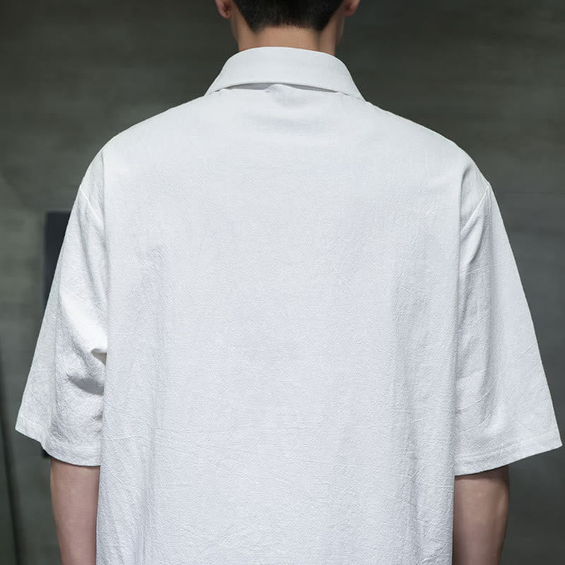 Camicia da uomo in cotone e lino con mezza manica e taschino, modello Buddha Stones Commute, semplice, con bottoni a metà lunghezza - image 5