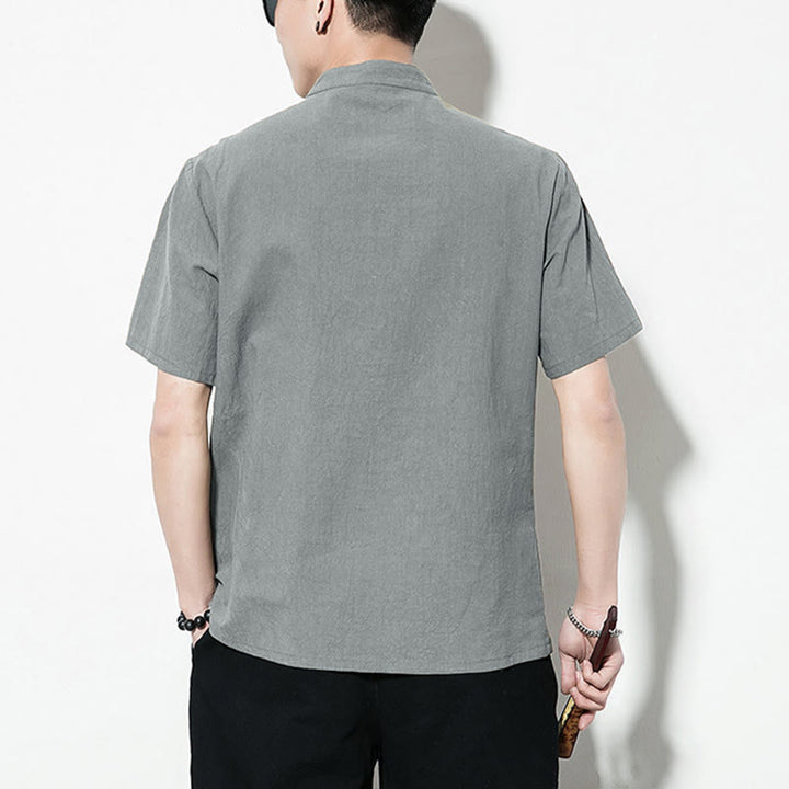 Buddha Stones da uomo in lino a maniche corte con bottoni a rana sul davanti, tinta unita, stile cinese, stile tang - image 31