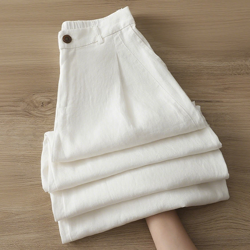 Pantaloni larghi da donna in cotone con tasche e cerniera, stile retrò casual Buddha Stones - image 4