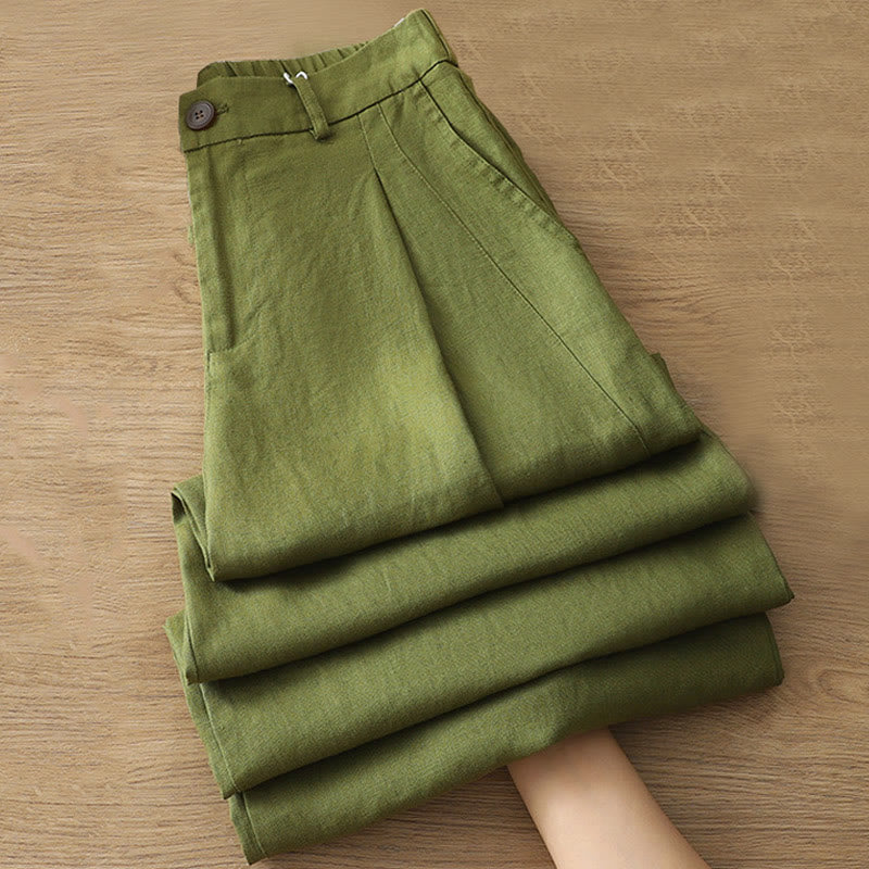 Pantaloni larghi da donna in cotone con tasche e cerniera, stile retrò casual Buddha Stones