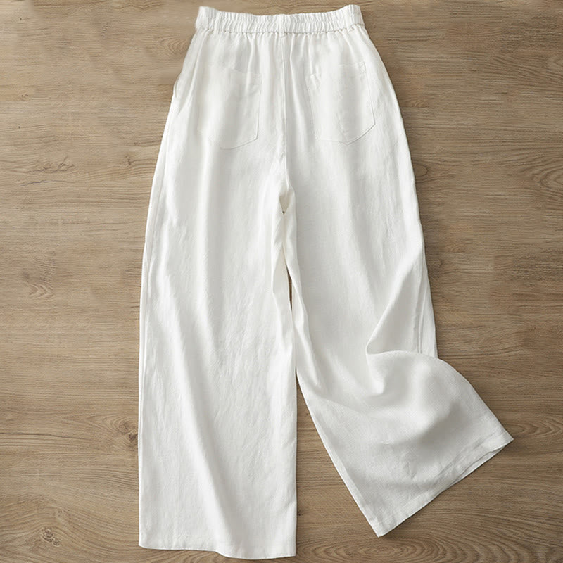 Pantaloni larghi da donna in cotone con tasche e cerniera, stile retrò casual Buddha Stones
