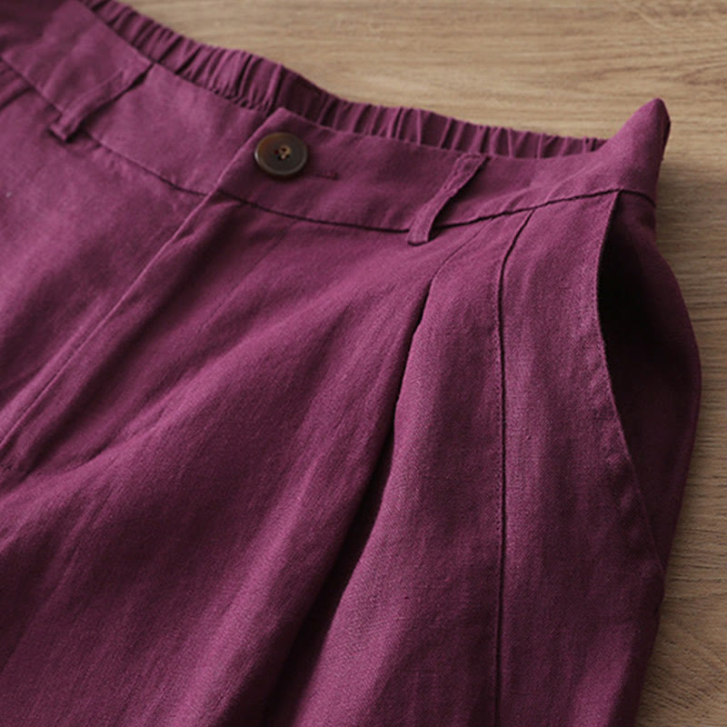 Pantaloni larghi da donna in cotone con tasche e cerniera, stile retrò casual Buddha Stones