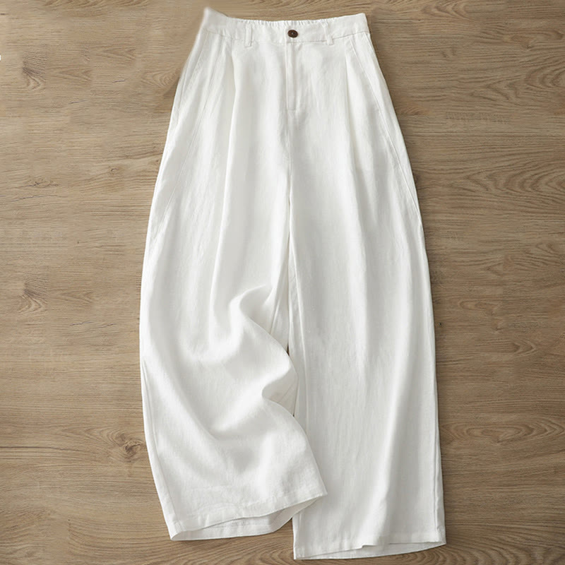 Pantaloni larghi da donna in cotone con tasche e cerniera, stile retrò casual Buddha Stones