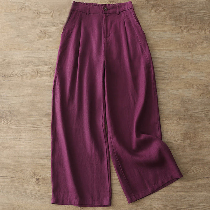 Pantaloni larghi da donna in cotone con tasche e cerniera, stile retrò casual Buddha Stones - Rosso viola medio - US8-10, UK/AU12-14, EU40-42 (2XL) - image 29