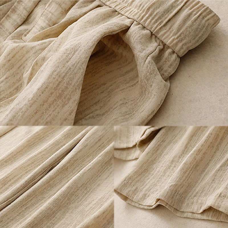 Pantaloni da donna in cotone a gamba larga con tasche, modello Buddha Stones, casual, estivi, con lacci e texture. - image 6