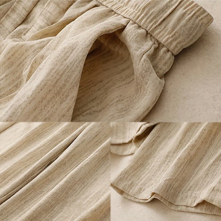 Pantaloni da donna in cotone a gamba larga con tasche, modello Buddha Stones, casual, estivi, con lacci e texture. - image 6