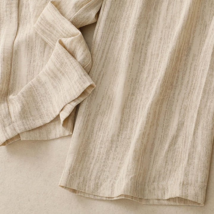 Pantaloni da donna in cotone a gamba larga con tasche, modello Buddha Stones, casual, estivi, con lacci e texture.