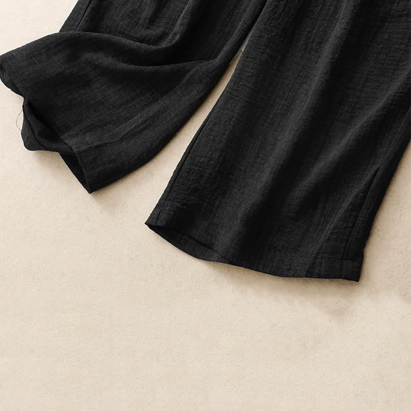 Pantaloni da donna in cotone a gamba larga con tasche, modello Buddha Stones, casual, estivi, con lacci e texture.
