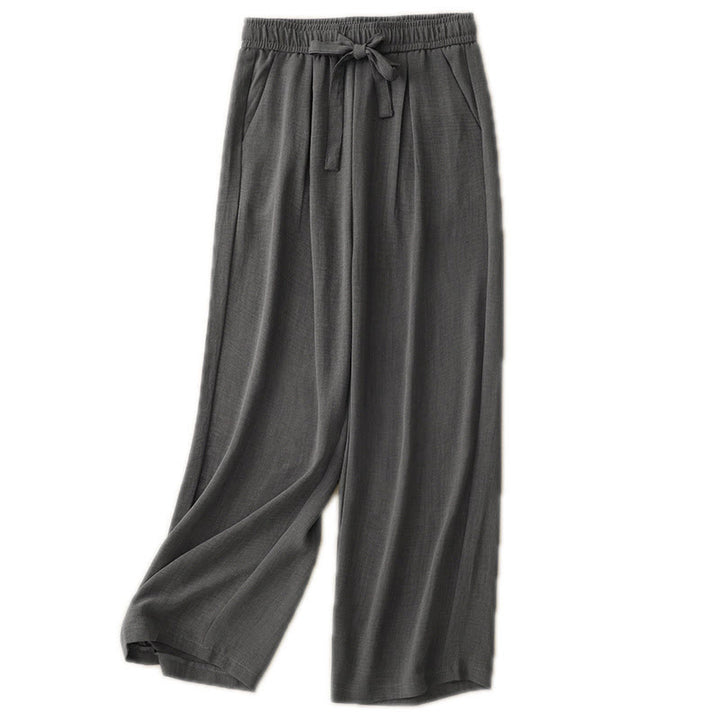 Pantaloni da donna in cotone a gamba larga con tasche, modello Buddha Stones, casual, estivi, con lacci e texture. - image 15