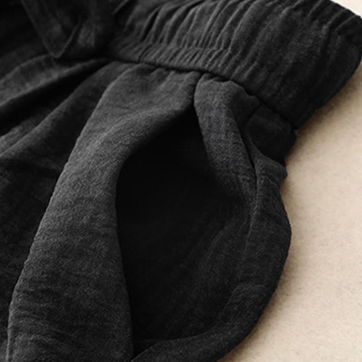 Pantaloni da donna in cotone a gamba larga con tasche, modello Buddha Stones, casual, estivi, con lacci e texture.