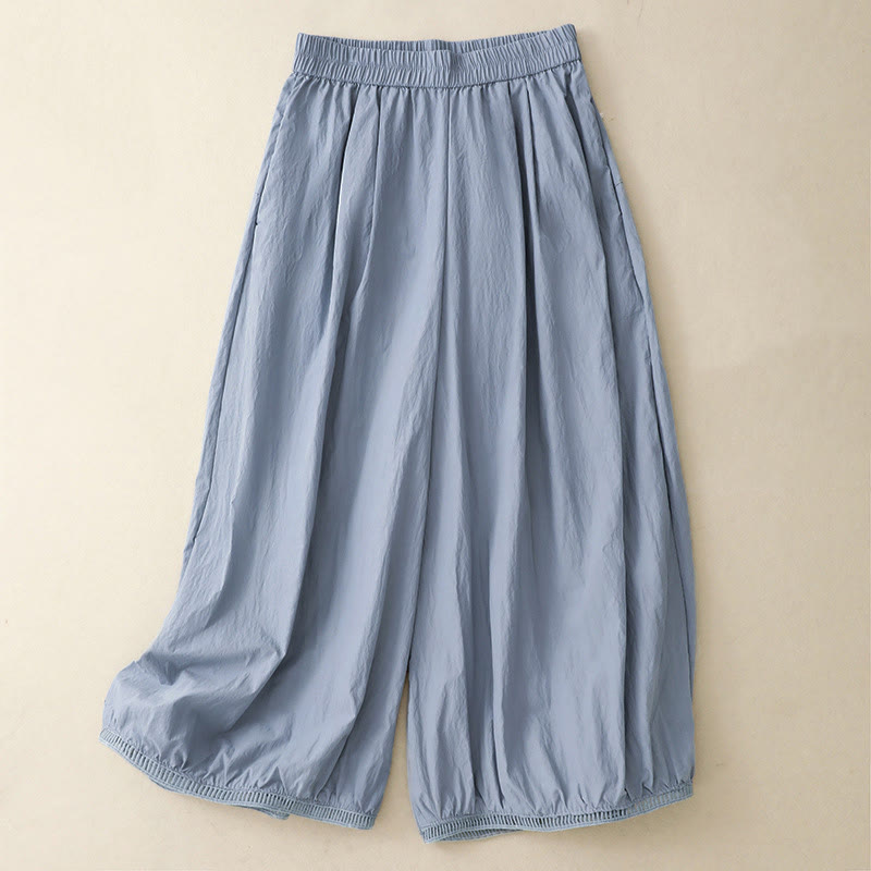 Pantaloni larghi da donna in cotone con orlo cavo, lunghezza 7-8, con tasche, modello Buddha Stones - BluAcciaioChiaro - US8-10, UK/AU12-14, EU40-42 (2XL) - image 0