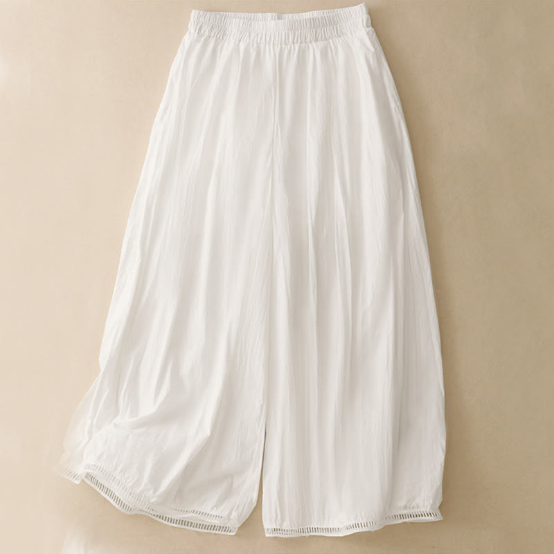 Pantaloni larghi da donna in cotone con orlo cavo, lunghezza 7-8, con tasche, modello Buddha Stones - Bianco - US8-10, UK/AU12-14, EU40-42 (2XL) - image 9