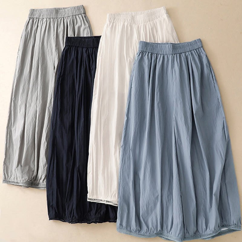 Pantaloni larghi da donna in cotone con orlo cavo, lunghezza 7-8, con tasche, modello Buddha Stones