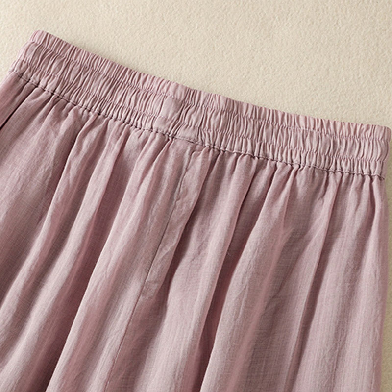 Pantaloni da donna in cotone a gamba larga con coulisse e ricamo Buddha Stones Commute, con tasche