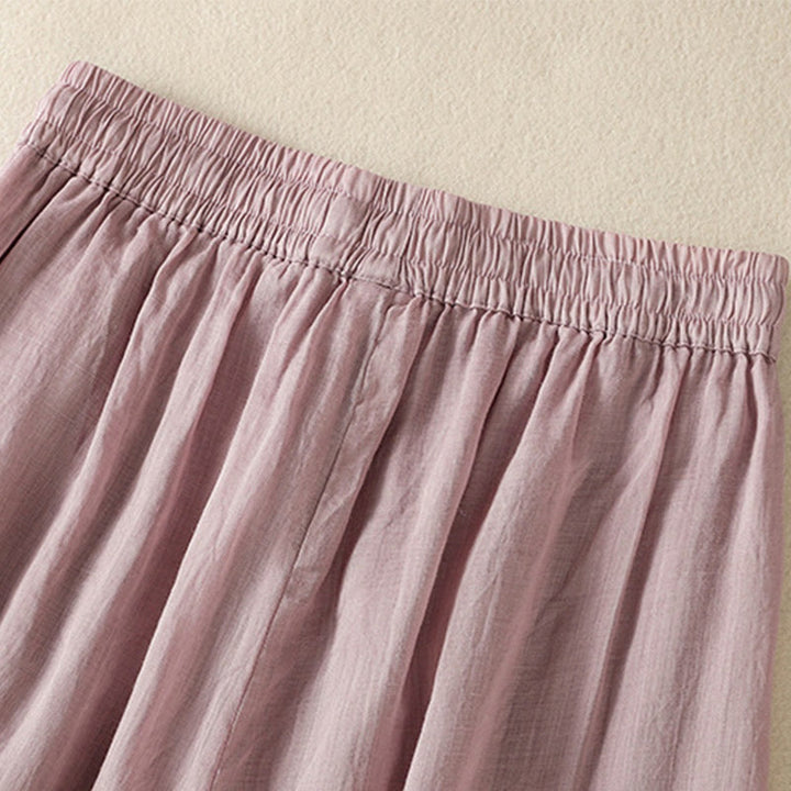 Pantaloni da donna in cotone a gamba larga con coulisse e ricamo Buddha Stones Commute, con tasche