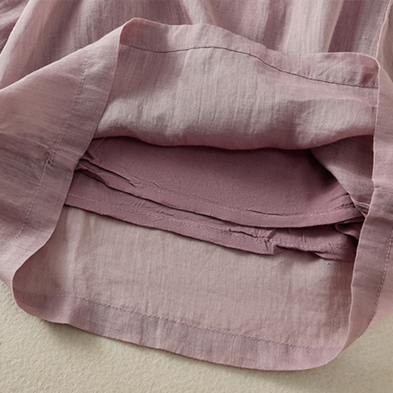 Pantaloni da donna in cotone a gamba larga con coulisse e ricamo Buddha Stones Commute, con tasche