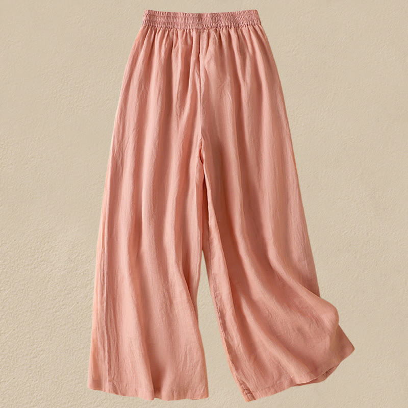 Pantaloni da donna in cotone a gamba larga con coulisse e ricamo Buddha Stones Commute, con tasche