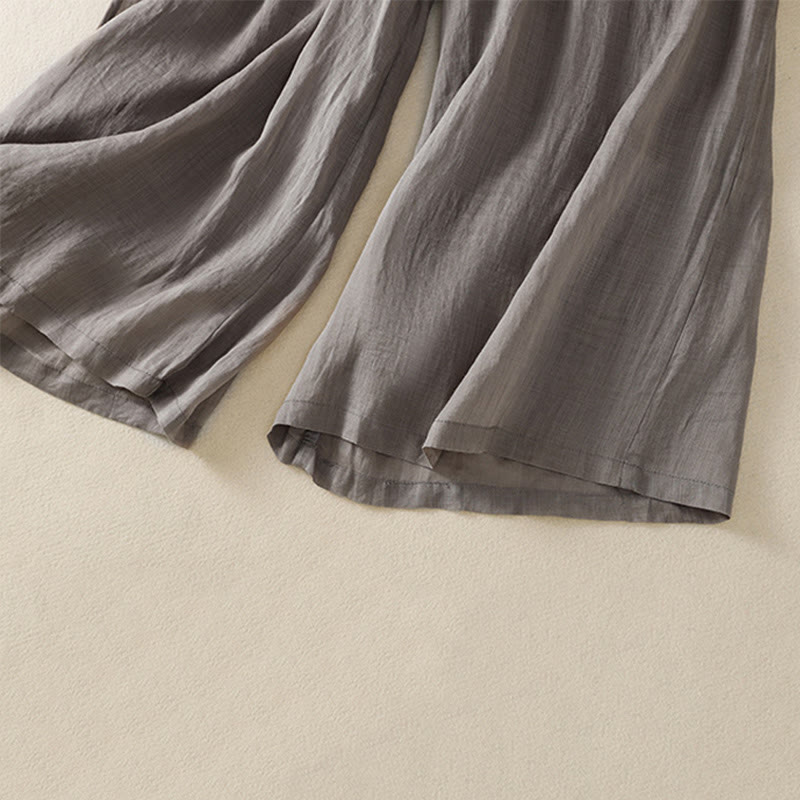 Pantaloni da donna in cotone a gamba larga con coulisse e ricamo Buddha Stones Commute, con tasche