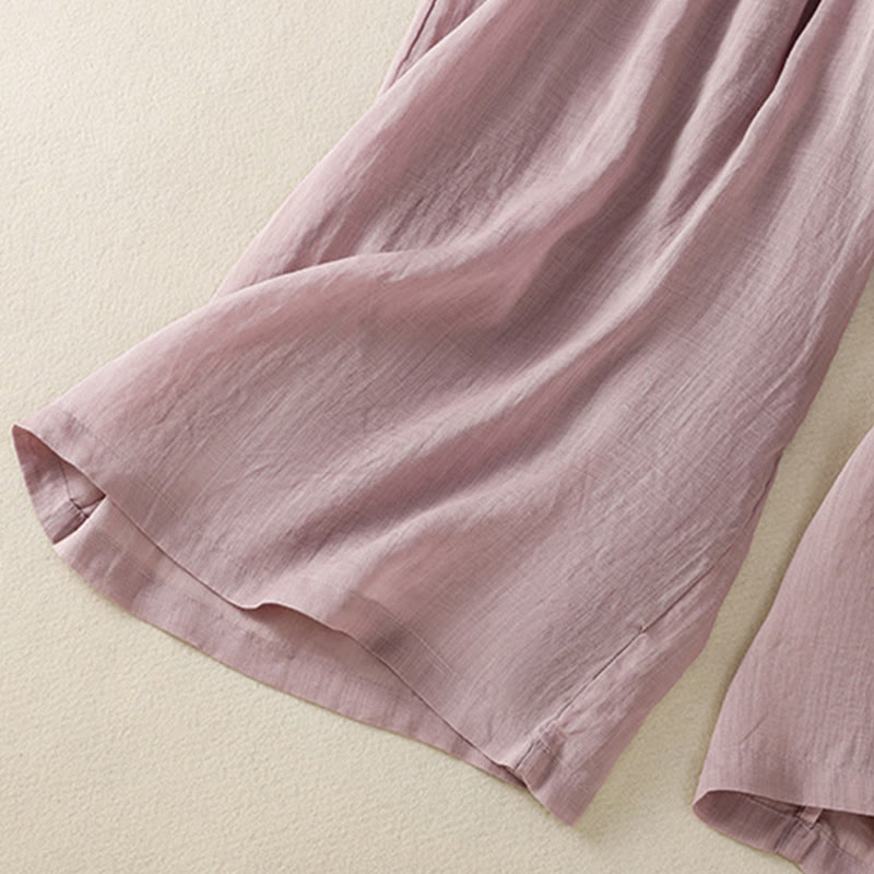 Pantaloni da donna in cotone a gamba larga con coulisse e ricamo Buddha Stones Commute, con tasche