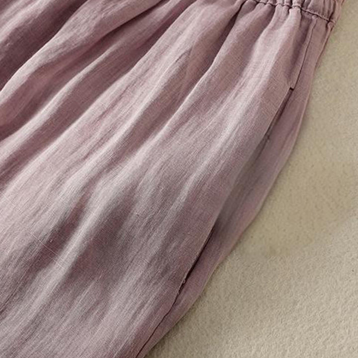 Pantaloni da donna in cotone a gamba larga con coulisse e ricamo Buddha Stones Commute, con tasche