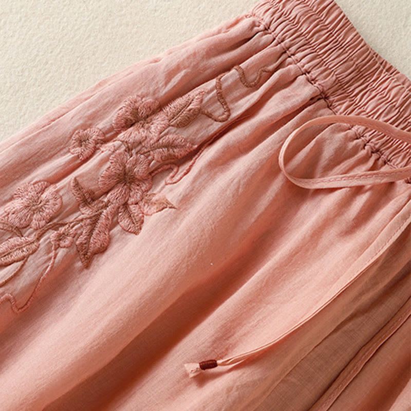 Pantaloni da donna in cotone a gamba larga con coulisse e ricamo Buddha Stones Commute, con tasche - image 23