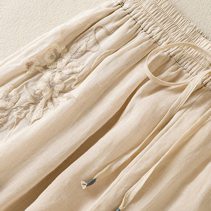 Pantaloni da donna in cotone a gamba larga con coulisse e ricamo Buddha Stones Commute, con tasche - image 12