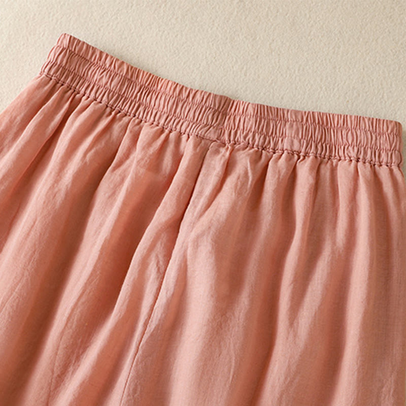Pantaloni da donna in cotone a gamba larga con coulisse e ricamo Buddha Stones Commute, con tasche