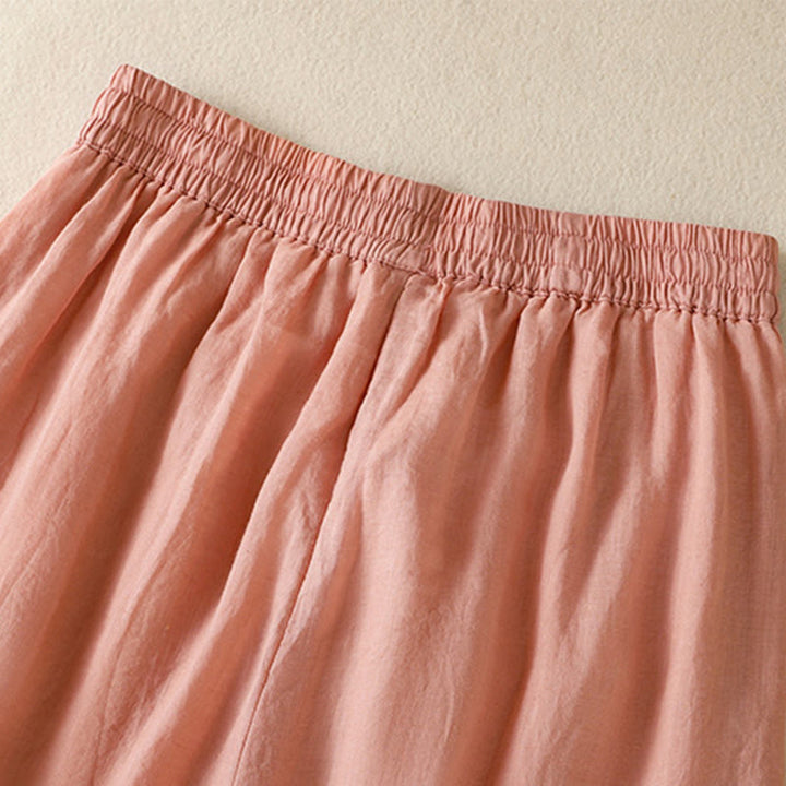 Pantaloni da donna in cotone a gamba larga con coulisse e ricamo Buddha Stones Commute, con tasche