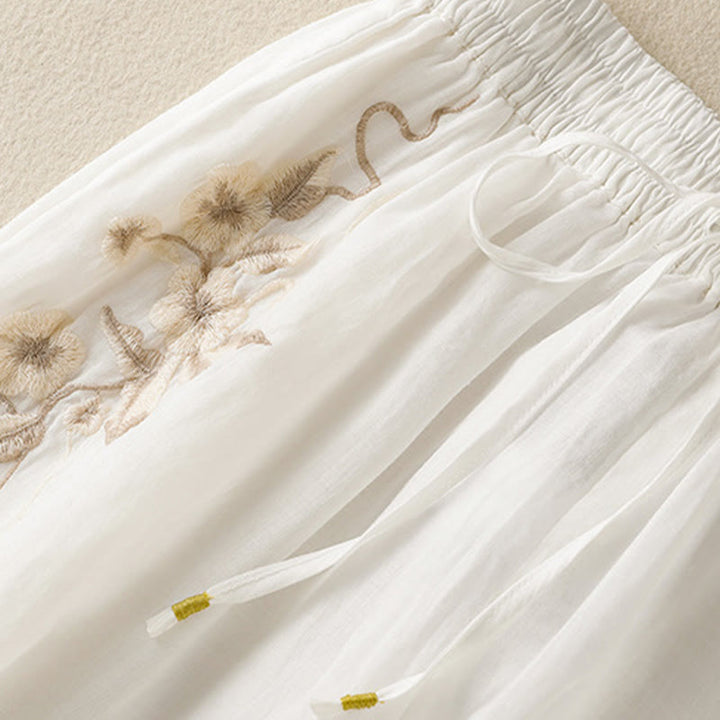 Pantaloni da donna in cotone a gamba larga con coulisse e ricamo Buddha Stones Commute, con tasche - image 29