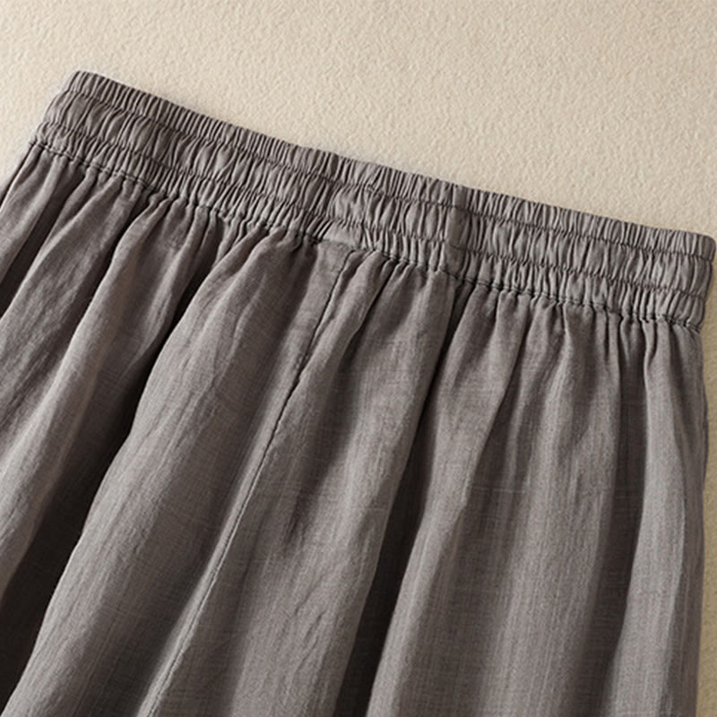 Pantaloni da donna in cotone a gamba larga con coulisse e ricamo Buddha Stones Commute, con tasche