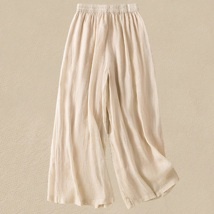 Pantaloni da donna in cotone a gamba larga con coulisse e ricamo Buddha Stones Commute, con tasche