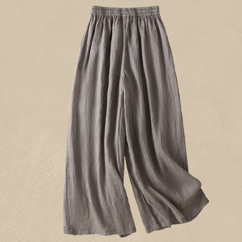 Pantaloni da donna in cotone a gamba larga con coulisse e ricamo Buddha Stones Commute, con tasche - image 43