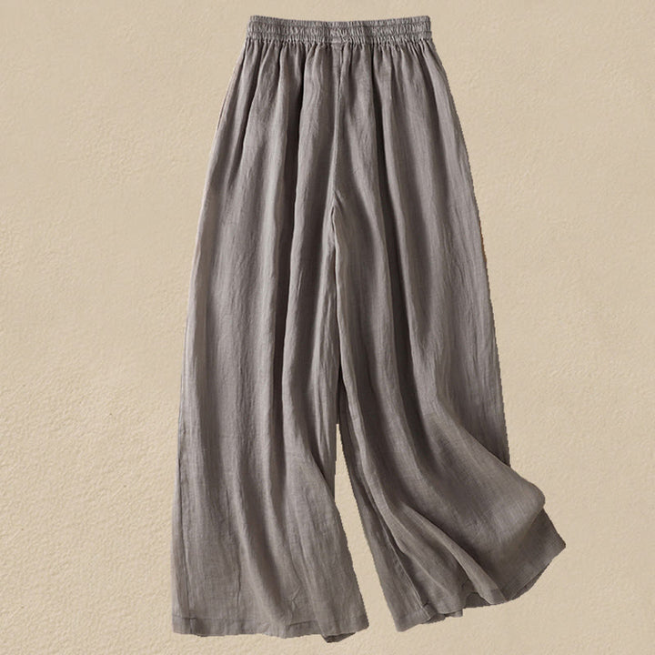 Pantaloni da donna in cotone a gamba larga con coulisse e ricamo Buddha Stones Commute, con tasche